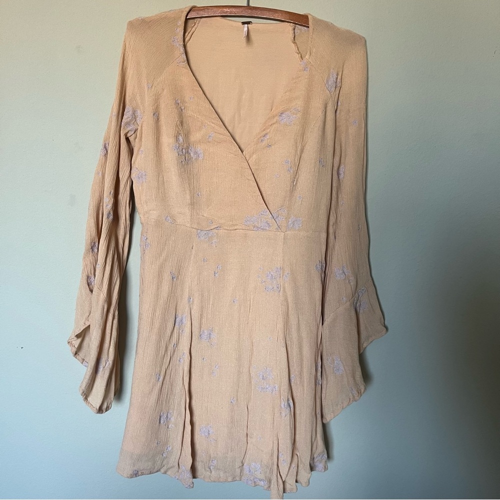 Free People Sunshine Yellow Embroidered Bell Sleeve Sundress, Size 8